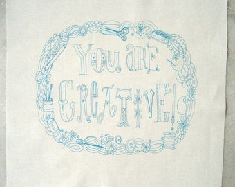 embroidery stitch pattern on fabric You Are Creative, dark teal