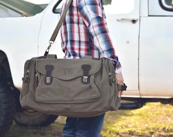 Mens Duffle Bag Personalized, Canvas Weekend Travel Bag, Personalized Groomsmen Gift, Gifts for Him