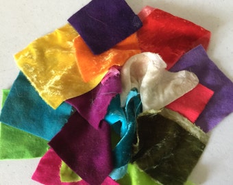 Silk Velvet and Wool Felt Scraps, Hand Dyed wool and silk scrap bag!!!!