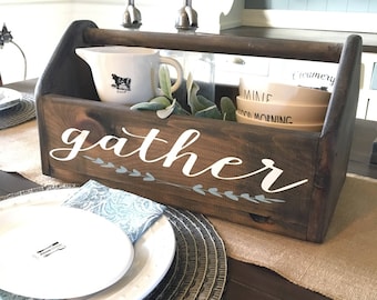 Wooden Tool Box / Farmhouse Tool Box / Farmhouse Decor / Gather Sign / Table Centerpiece / Tool Box / Tool Caddy