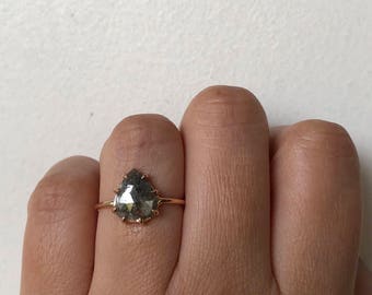 Rustic Diamond Ring, Grey Diamond Ring, Rose Cut Diamond Ring, Unique Engagement Ring, One of a Kind Engagement Ring, Pear Diamond Ring