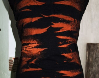 Black orange brown animal look tie dye bleach halterneck top size L