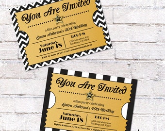 movie night birthday invitation hollywood invite 5x7 digital