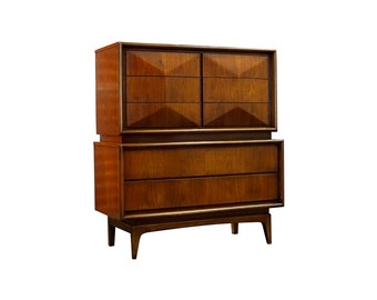 Mid-Century Modern Diamond Front Highboy Dresser