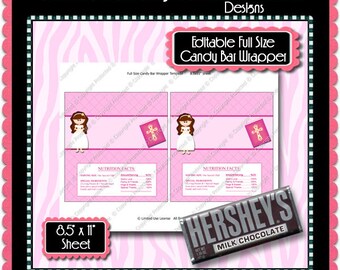 Digital Communion Girl 1 Candy Bar Label Pink - Instant Download (M202) Digital Party Graphics - PERSONAL USE Only