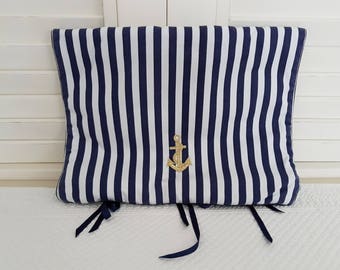 Clutch purse with nautical Navy and white lingerie ribbons