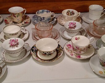 20 Sets Vintage Mismatched China Tea Cups and Saucers (40 pcs)
