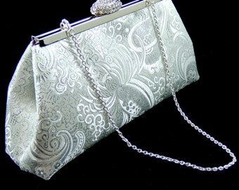 Silver Paisley and Eggplant Wedding Clutch, Personalized Bridal Clutch, Custom Bridesmaid Gift Clutch, Mother of the Bride Gift