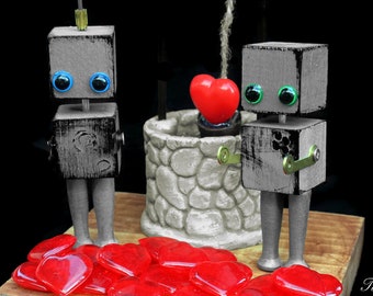 Robot Art Sculpture, Found Object Art, Wedding Cake Topper, Steampunk, Science Fiction Gift