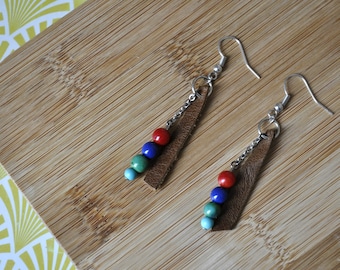 Beads and leather earrings