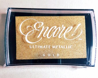 Gold Ink Pad - Gold Encore Ultimate Metallic Pigment Ink Pad Large - Ink for stamp - Inkpad for Rubber Stamp - Gold Ink Pad - Metallic Ink