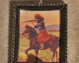 Western Cowgirl Altered Art Christmas Ornament Mounted Shooter Miniature Artwork Turquoise