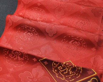 13.7"w. x 28.6"l. Vintage silk kimono fabric red flower card 2984L