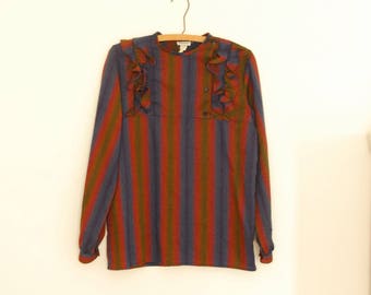Multicolored Stripe Blouse with Ruffles - 1980s