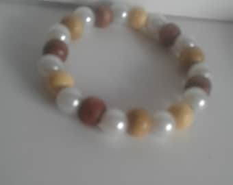 Wood and Pearl Handmade Beaded Bracelet