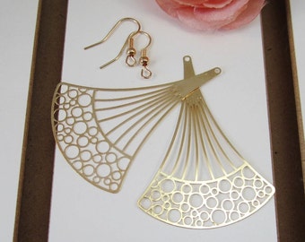 2 Pcs - Gold Plated Over Copper Laser Cut Filigree Chandelier Earring Findings,Pendant,Earrings,Jewelry Findings,Links (58x41MM) SL1067