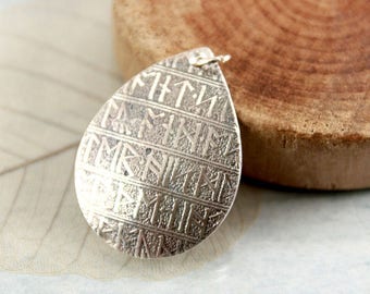Silver Rune Necklace | Drop Pendant Viking Rune Pattern - Rune Pendant | VIking Necklace | Viking Jewelry