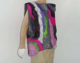 Nuno Felted Tunic Black Silk with Abstract Design