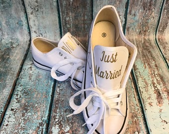 ON SALE wedding shoes - wedding tennis shoes - wedding reception shoes - wedding photo props - personalized wedding shoes - bridal shower gi