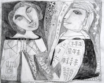 Drawing, Folk Art, Outsider Art Drawing, Love