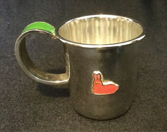 Silver Baby Cup Silver Cup Bunny Rabbit Cup Enamel Cup Easter Cup Small Cup Child's Cup Vintage