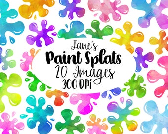 Watercolor Paint Splats Clipart - Slime Download - Instant Download - Silly Goop - Children's Crafts - Commercial Use