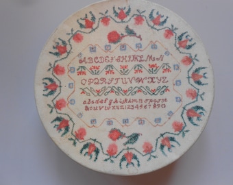 Vintage Tin Illustrated With Alphabet Sampler