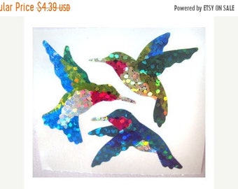 SALE Hummingbird Vintage Hambly Glitter Stickers 80's - 2 Squares - Retro Collectable Scrapbook Bird Collage