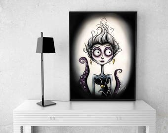 Ursula, tim burton inspired, wall art, print, decoration, picture, 8x10,