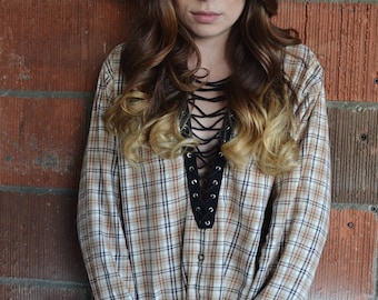 Florence Way tan vintage lace-up flannel