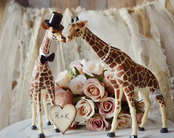Giraffe wedding cake topper-animal-wedding cake topper-giraffe-wedding-just married-bride and groom-cake topper-custom-jungle-zoo-safari