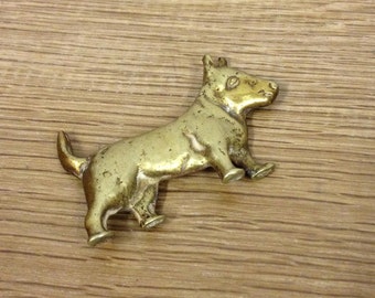 Vintage Brass Terrier Dog Flat Back Ornament / Paperweight.