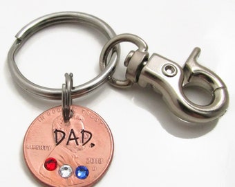 Personalized Dad Gift, Penny Keychain, Customized Dad Keychain, Personalized Keychain, Personalized Birthstone, Lucky Dad, Fathers Day Gift