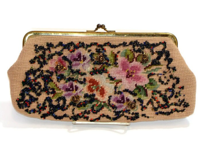 Vintage Light Pink Woven Beaded Clutch Vintage Tapestry Purse