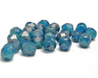 Fire Polished Czech Beads - 6mm Fire Polished - Czech Glass Beads - Round Beads - 6mm Round - Blue Fire Polished - 25pcs (B420)