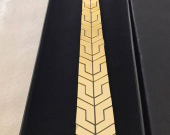 Dapper Ultra Modern Gold Tie - Honeycomb Style (Hex Suit Accessories - NeckTie,Neck tie Modern tie Geometric tie Honeycomb Unique hypersol)