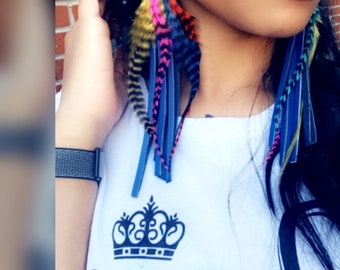 Blueberry-Leather Earrings/Feather Earrings/Statement Earrings