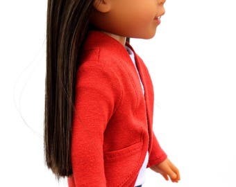 SAMPLE SALE - Fits like Wellie Wishers Doll Clothes - Tea Cardigan with Pockets in Rust