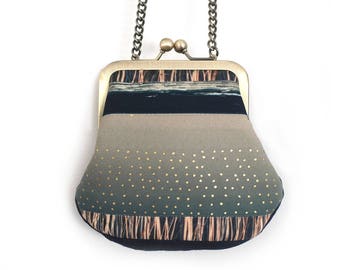 Mini cross-body purse with chain handle, leaves, reeds, landscape patterns bag