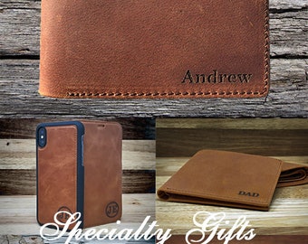 Wallet For Men - Engraved Personalized Leather Genuine Bi fold Mens Wallet for Groomsmen, Best Man, Father's Day Gift - Dark Brown