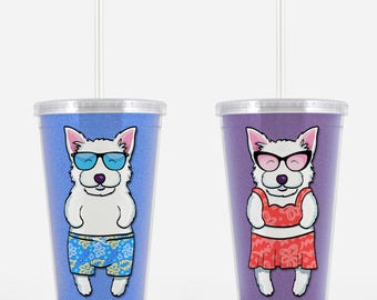Westie Beverage Tumbler - West Highland Terrier Gift - Choose from boy or girl - choose from four background colors