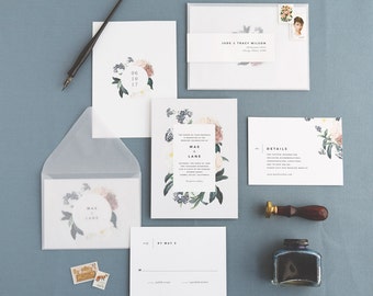 Mae Wedding Invitation & Correspondence Set / Botanical Floral Invitation / Sample Set