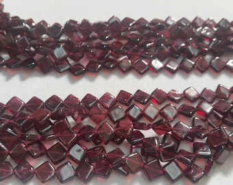 5 Strands, Garnet Square Shape ( Diagonally Drilled Beads) 16 Inch Strand, Top Quality