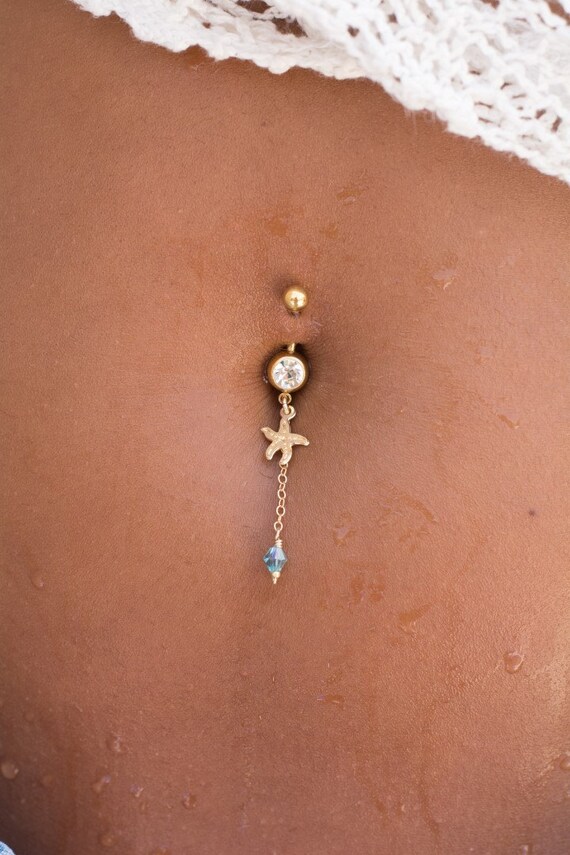Starfish Belly On Piercing Light Blue Swarovski Crystal