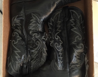 VINTAGE Dan Post Western Boots Mens Black Corona country USA made boots size 12D Like New!