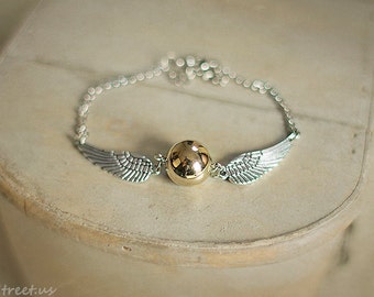 Silver Wings bracelet, Bracelet, Golden Snitch, Bronze Bracelet, Gold Ball Bracelet, Gift, Christmas, Birthday, Teen gift