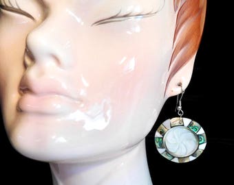 Summery abalone and mother of pearl earrings from Mexico