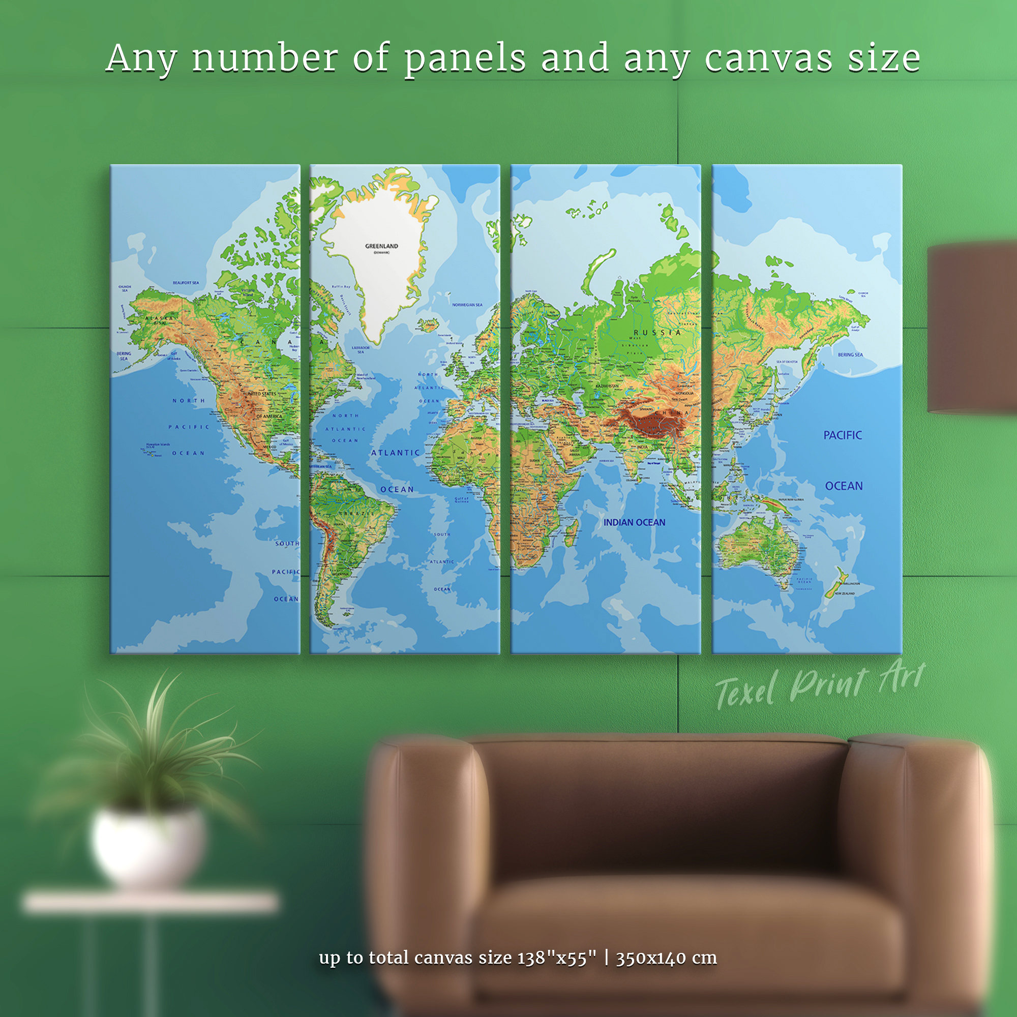 Large world atlas map print Detailed classroom map Classic