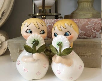 Holt Howard Daisy Dorable Salt & Pepper Shakers/Vintage Shakers/Ponytail Girl