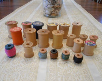 Vintage Wood Thread Spools Lot of 21, Thread Spools
